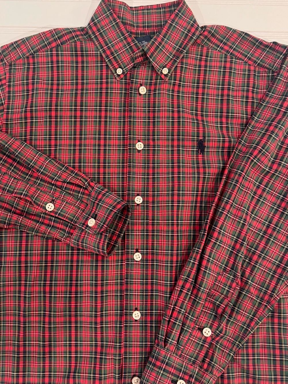Ralph Lauren Boys M 10-12 Red Green Tartan Plaid Cotton Button Down Shirt